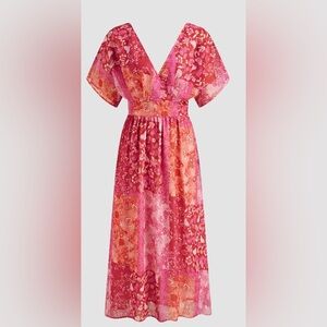 Floral Pink and Red Maxi Dress